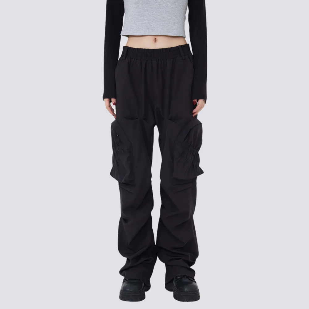 CE | Street Solid Color Pleated Cargo Pants