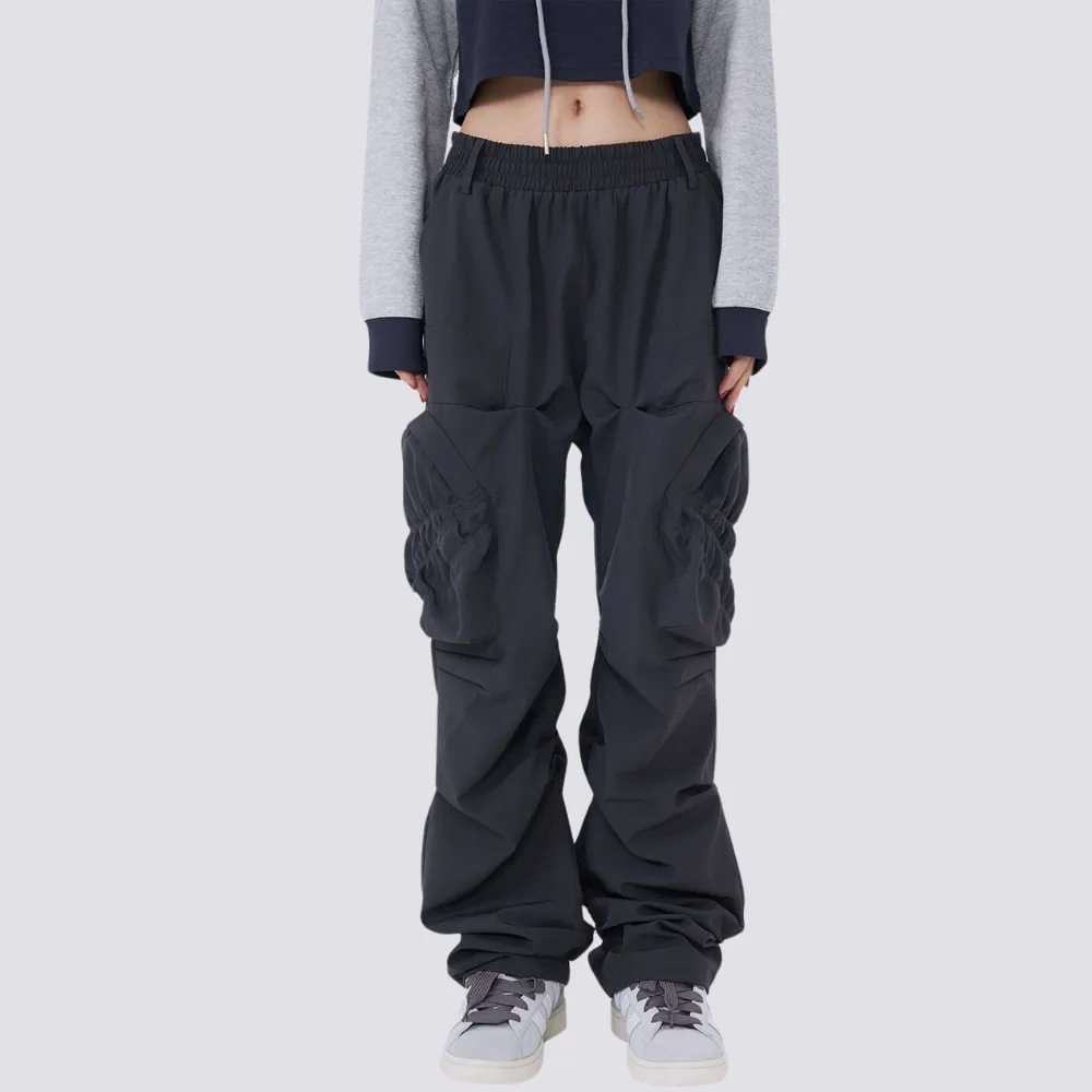 CE | Street Solid Color Pleated Cargo Pants
