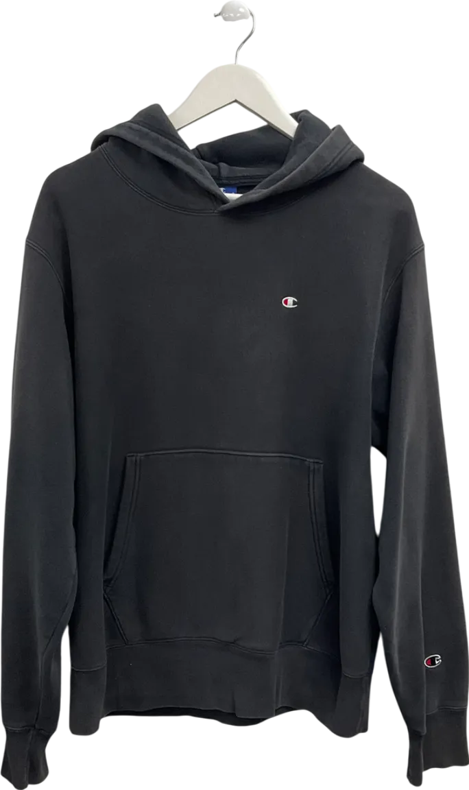 Champion Grey Reverse Weave Embroidered Logo Hoodie UK M