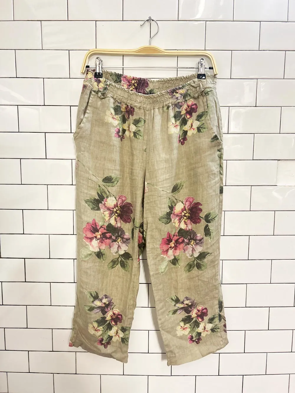 charlie b linen wide leg floral capris