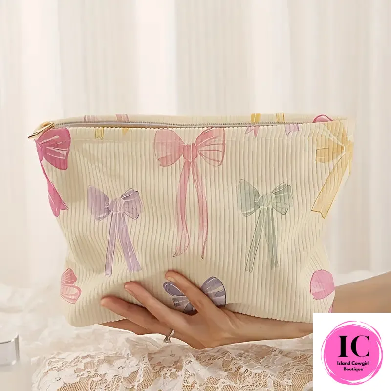 Charming Bow Corduroy Make Up Bag
