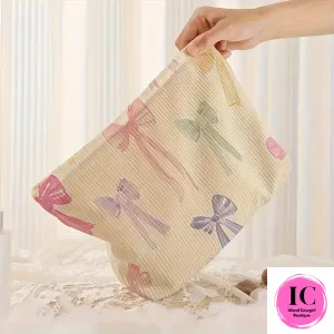 Charming Bow Corduroy Make Up Bag
