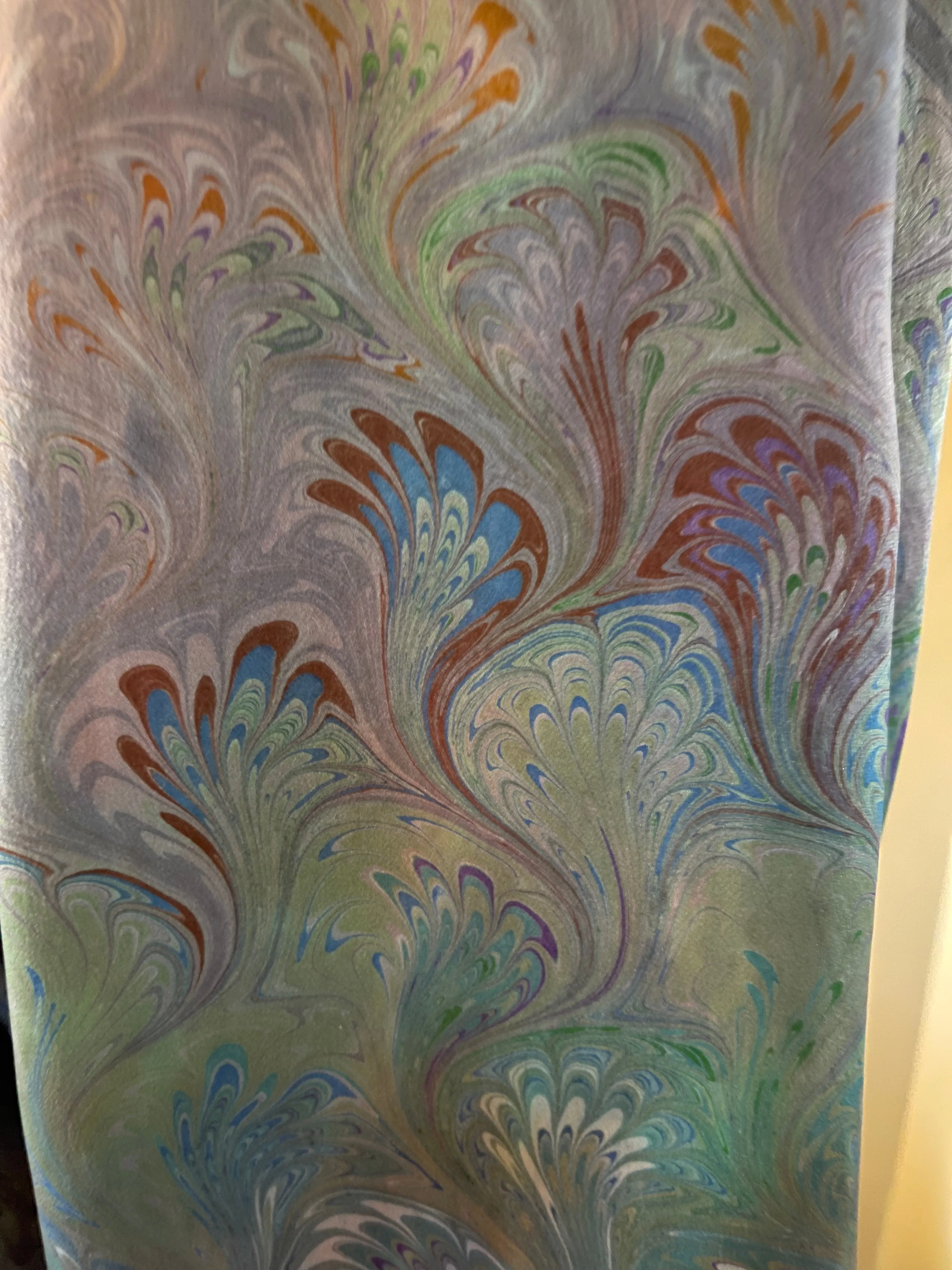 Chartreuse bouquet Charmeuse  Silk 72x14” spring delight.  This beautiful silk makes a unique dresser cover and scarf