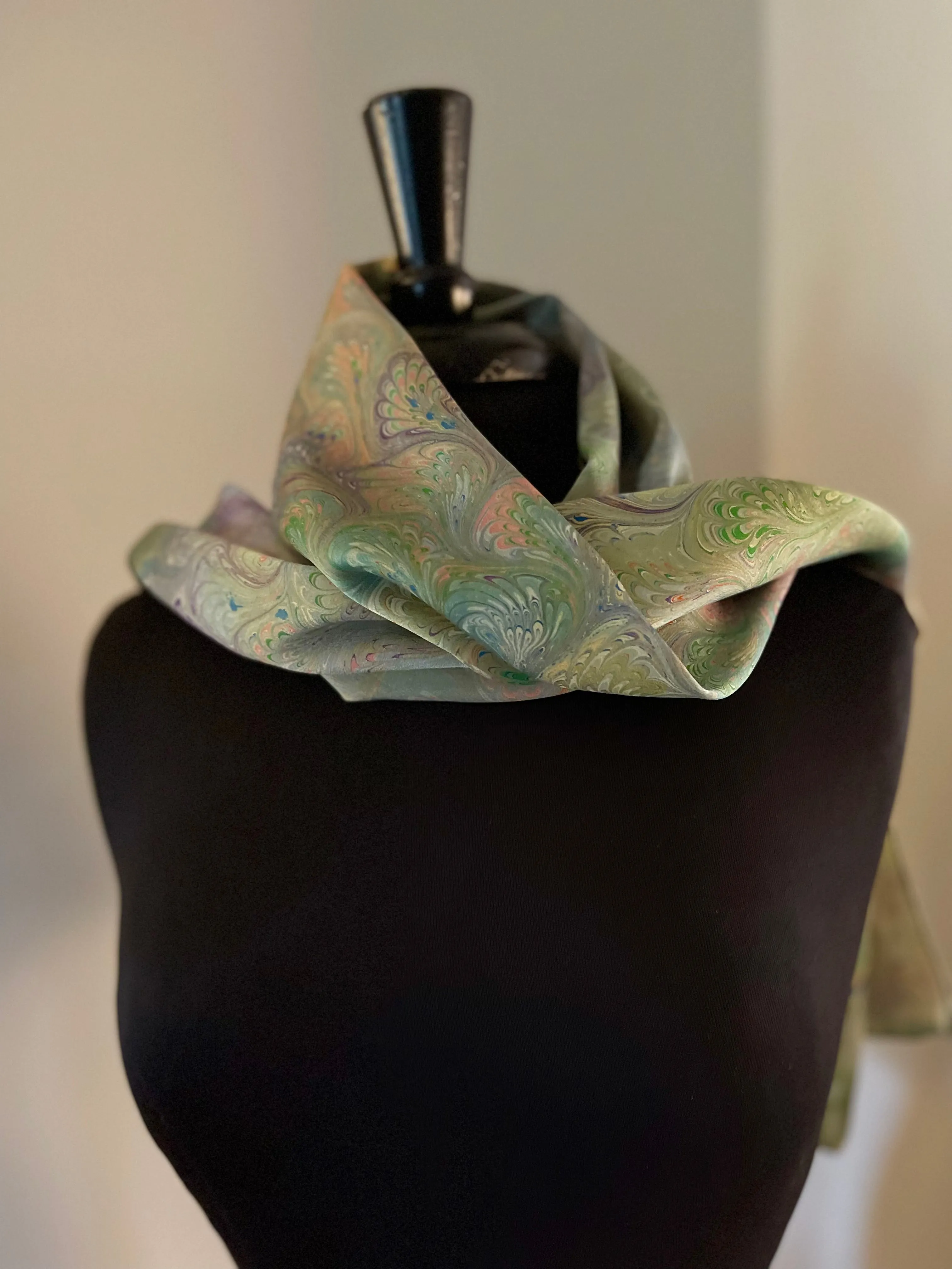 Chartreuse bouquet Charmeuse  Silk 72x14” spring delight.  This beautiful silk makes a unique dresser cover and scarf