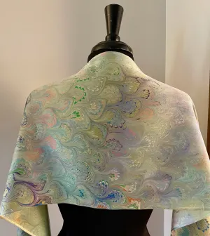 Chartreuse bouquet Charmeuse  Silk 72x14” spring delight.  This beautiful silk makes a unique dresser cover and scarf