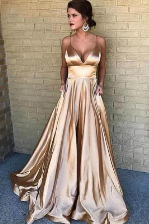 Cheap Prom Dresses Spaghetti Straps Long Evening Gowns With Pockets,MP535
