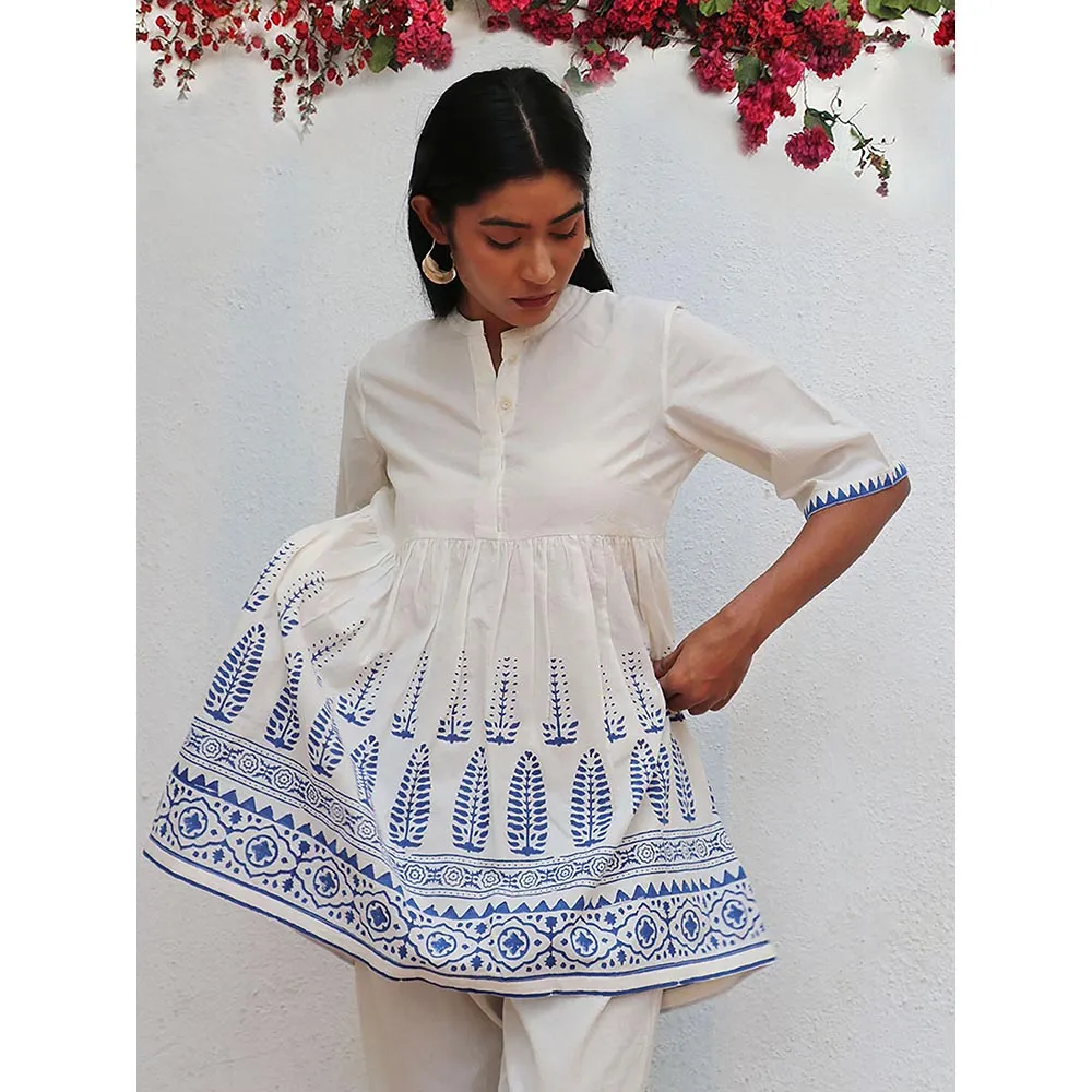 Chidiyaa Bogainvillea Alizeti Block Printed Cotton Tunic