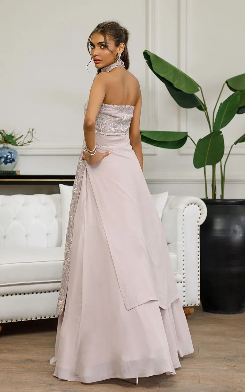 Chiffon Embroidered Dress With Skirt