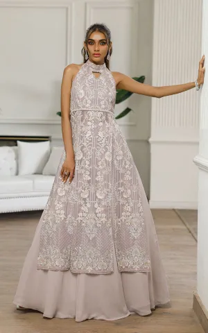 Chiffon Embroidered Dress With Skirt