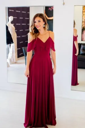 Chiffon Long Prom Dress with Flounced Neckline