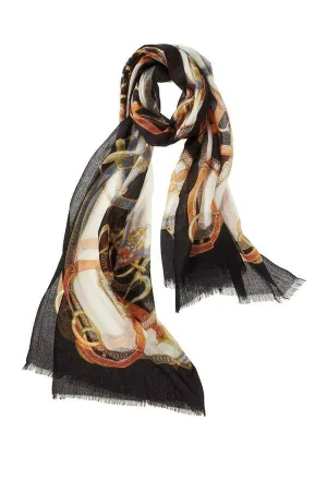Cinta Cashmere Printed Shawl - Black/Tangerine