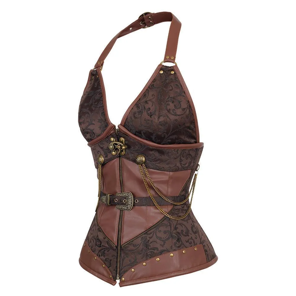 Clark Brown Halter Neck Steampunk Corset