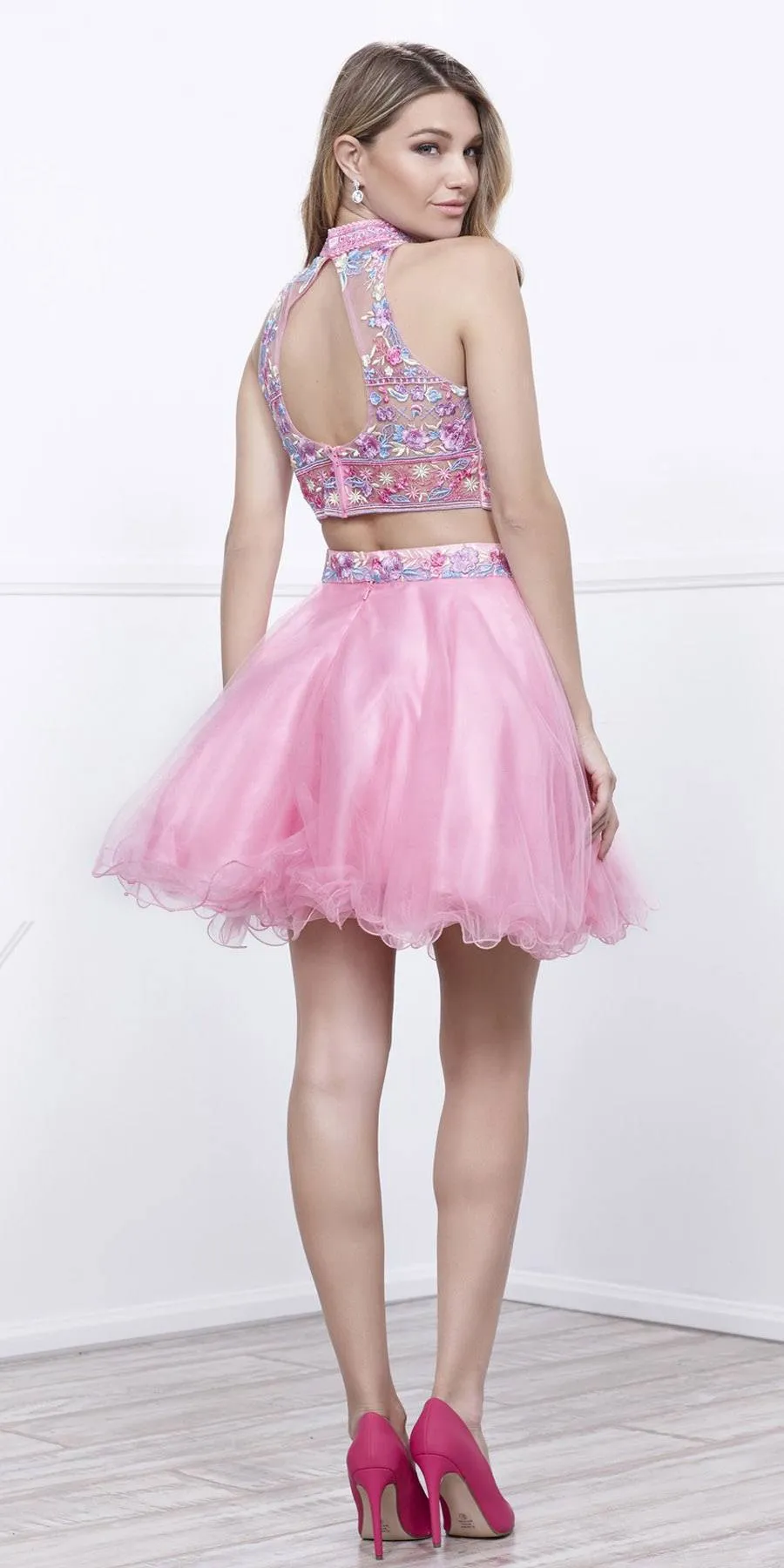 CLEARANCE - Nox Anabel 6272 Embroidered Crop Top Two-Piece Dress (Size M)