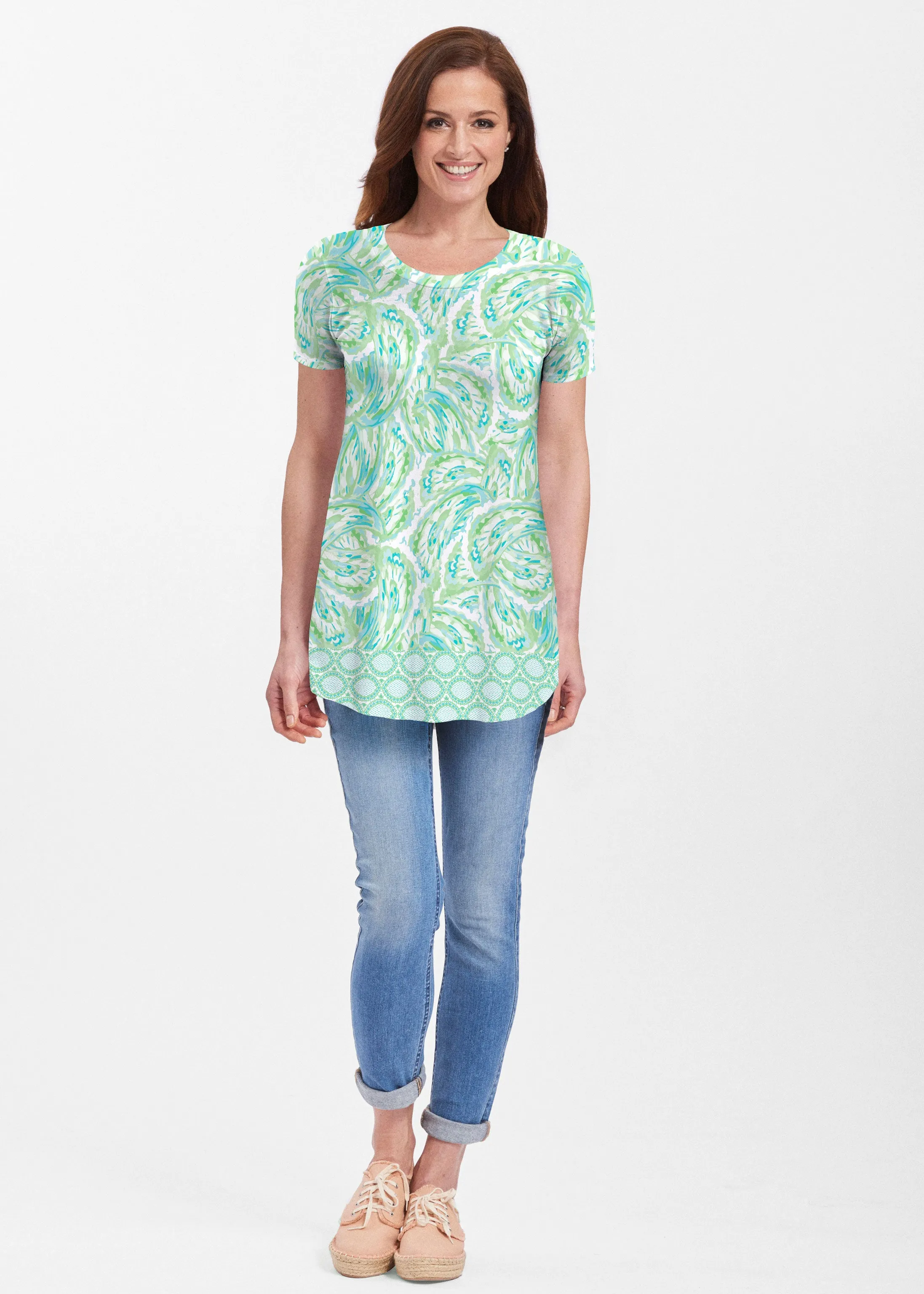 Coastal Paisley Lace Green (7690) ~ Butterknit Short Sleeve Tunic