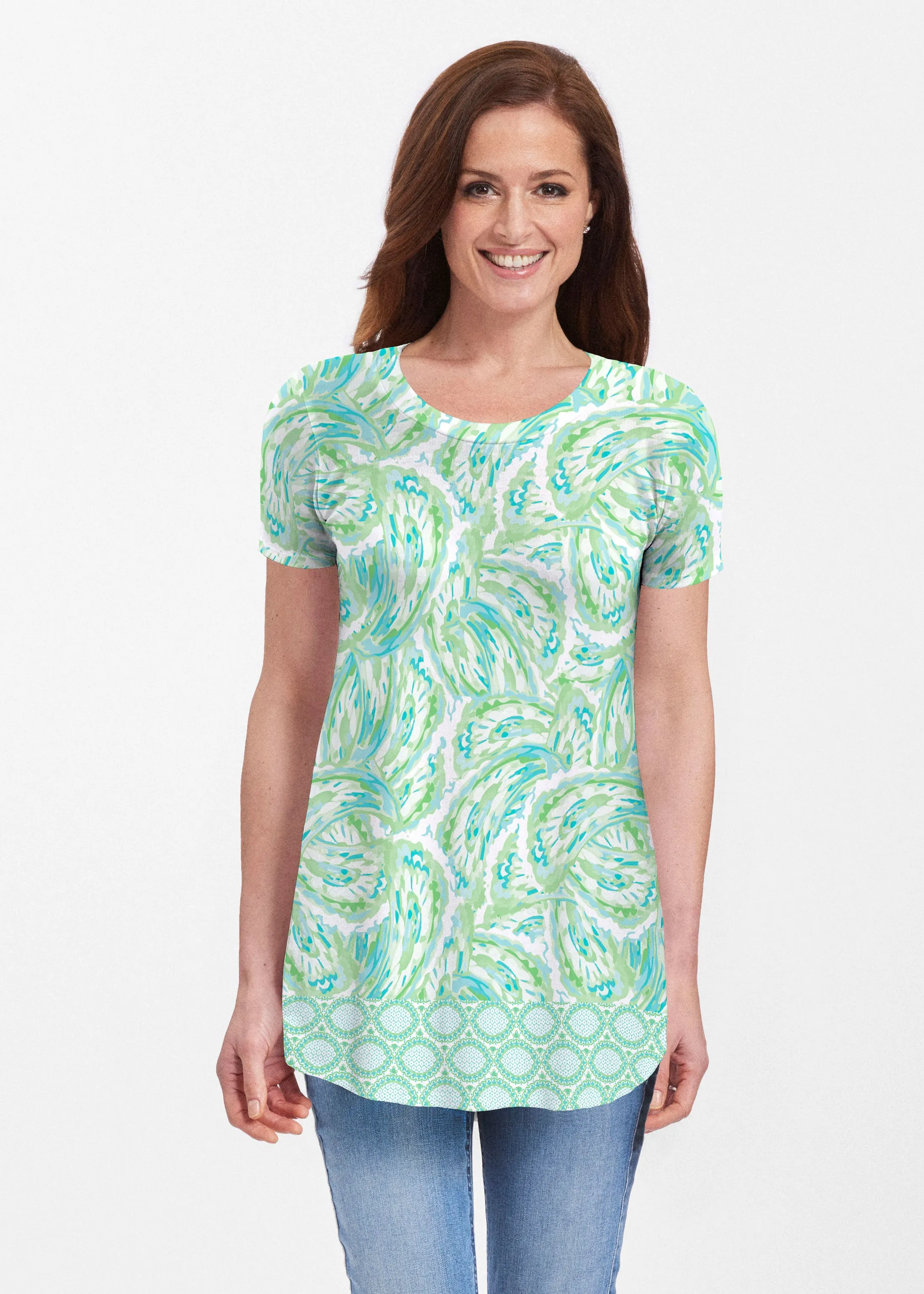Coastal Paisley Lace Green (7690) ~ Butterknit Short Sleeve Tunic