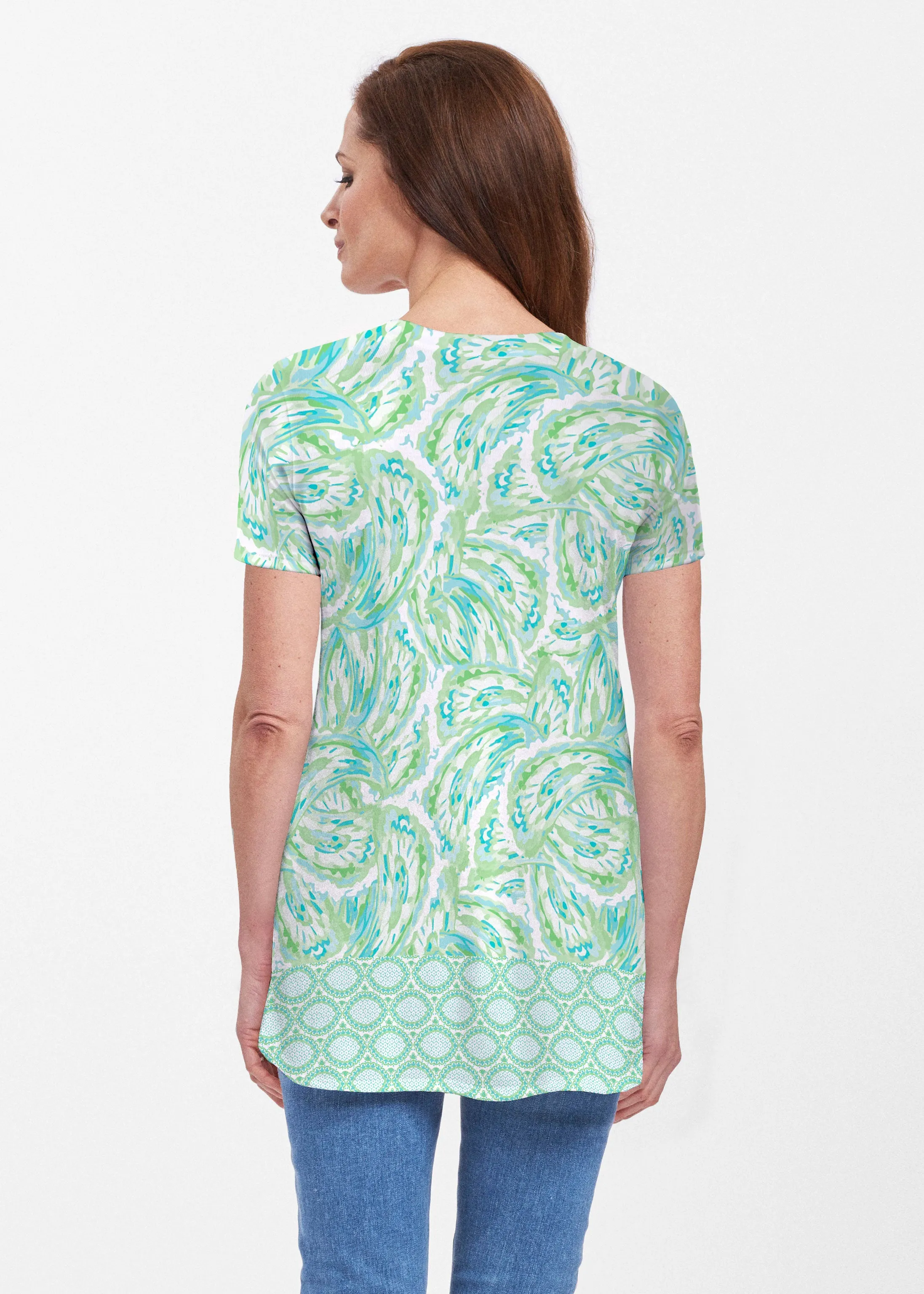 Coastal Paisley Lace Green (7690) ~ Butterknit Short Sleeve Tunic