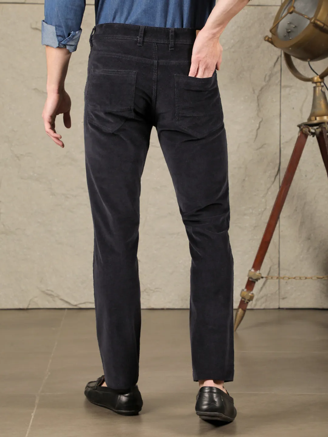 COBB NAVY ULTRA FIT CASUAL CORDUROY TROUSER