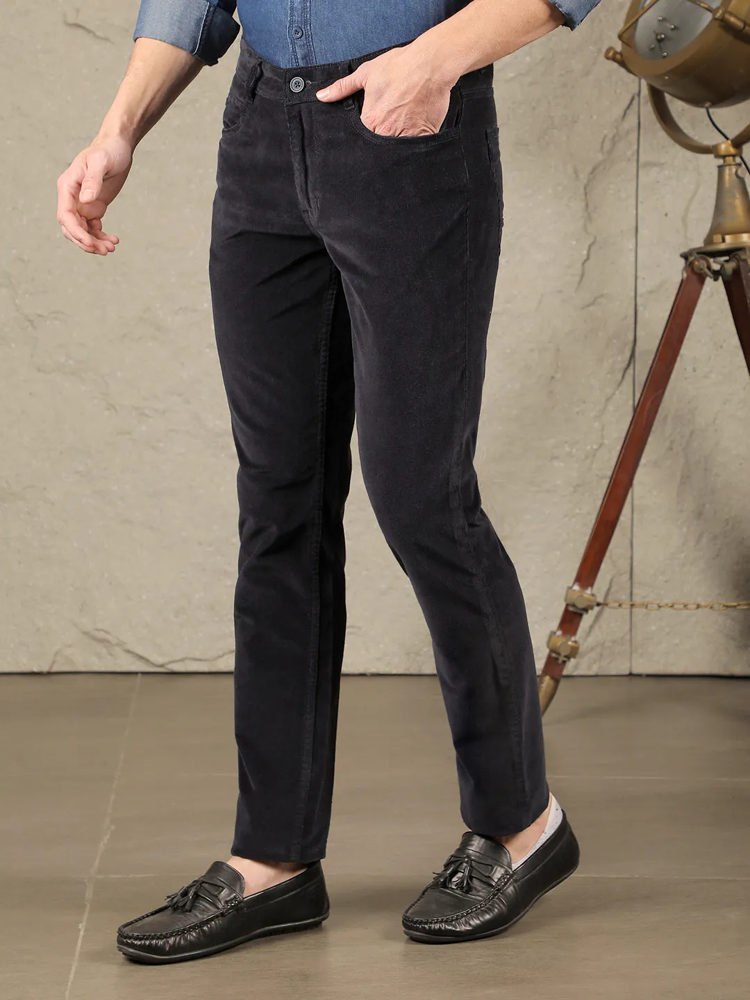 COBB NAVY ULTRA FIT CASUAL CORDUROY TROUSER