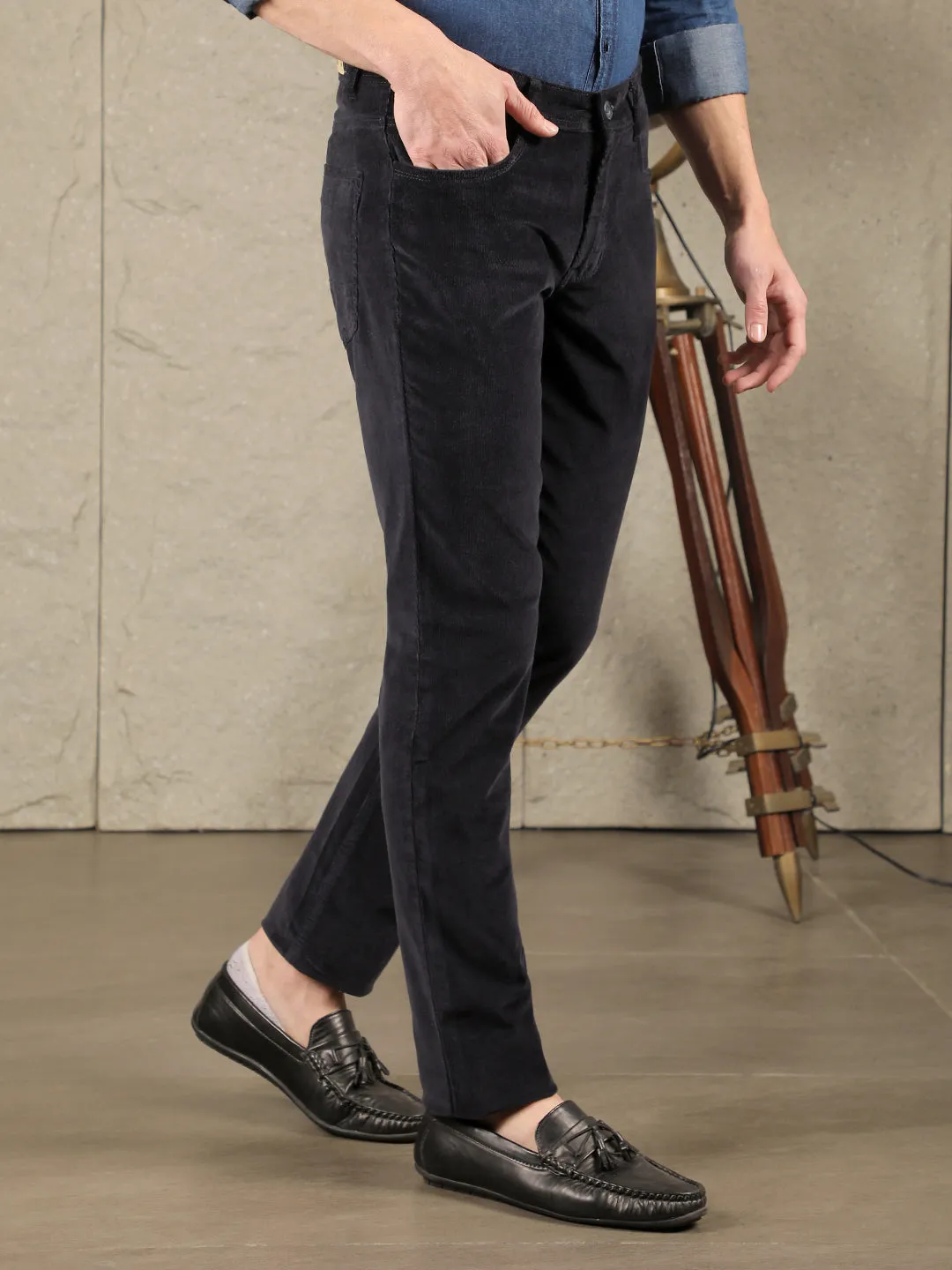 COBB NAVY ULTRA FIT CASUAL CORDUROY TROUSER