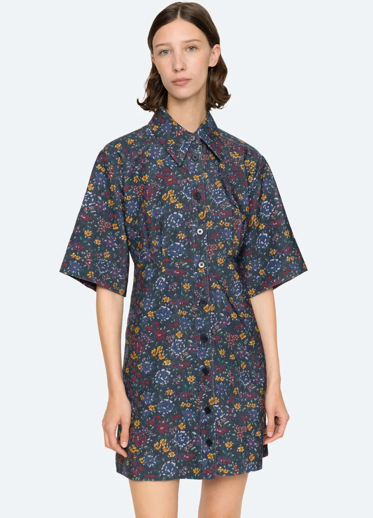 CONSTANCE CORDUROY PRINT S/SLV BUTTON DO