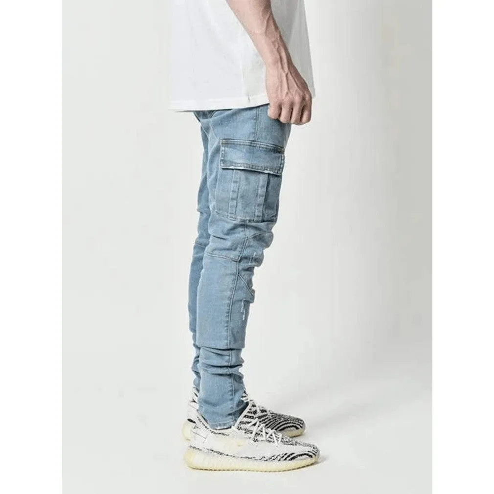 ContiNent 33 Jeans Men Pants Casual Cotton Denim Trousers Multi Pocket Cargo Jeans Men New Fashion Denim Pencil Pants Side Pockets Cargo