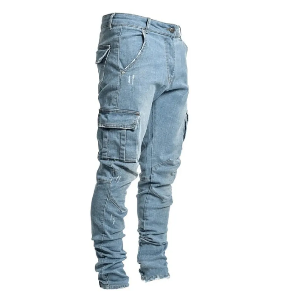 ContiNent 33 Jeans Men Pants Casual Cotton Denim Trousers Multi Pocket Cargo Jeans Men New Fashion Denim Pencil Pants Side Pockets Cargo