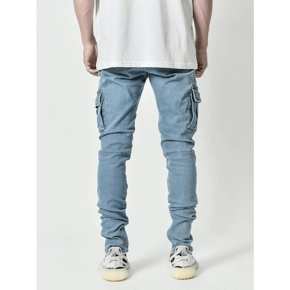 ContiNent 33 Jeans Men Pants Casual Cotton Denim Trousers Multi Pocket Cargo Jeans Men New Fashion Denim Pencil Pants Side Pockets Cargo