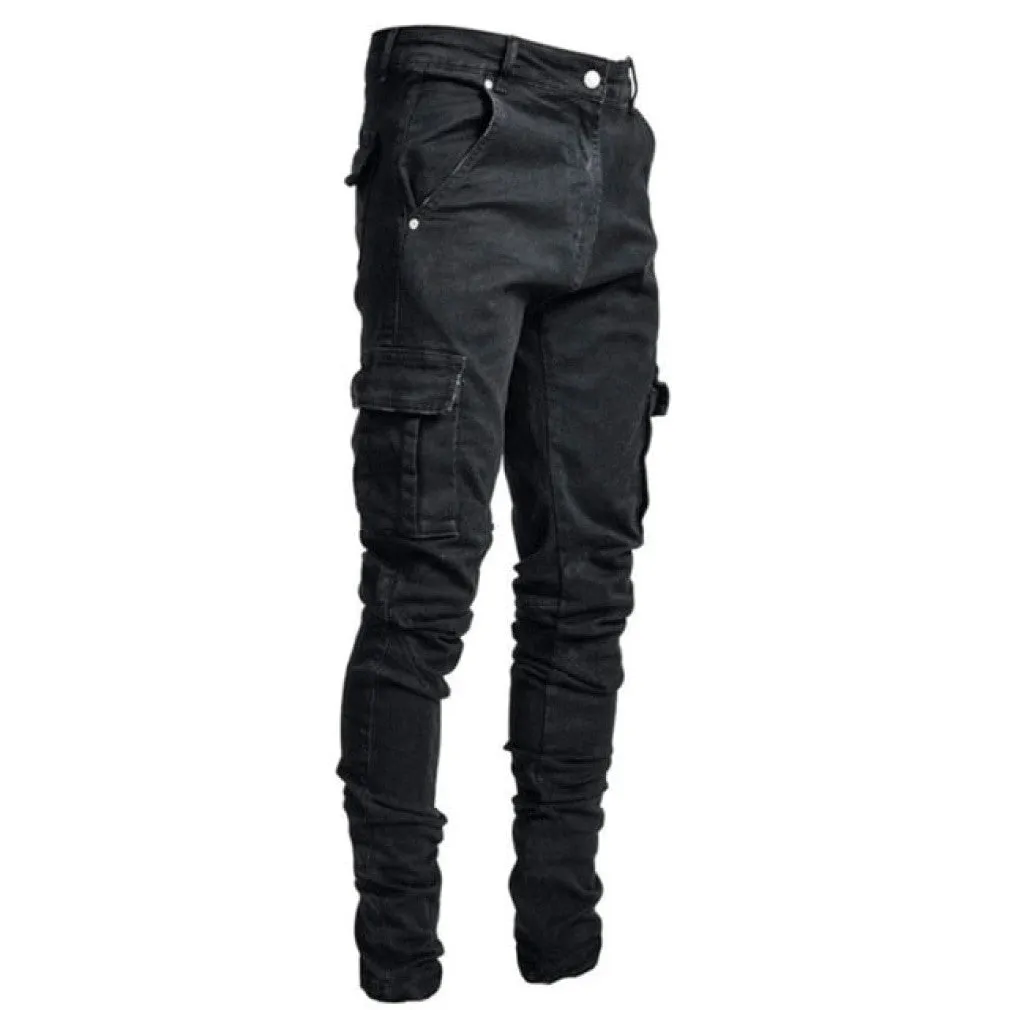 ContiNent 33 Jeans Men Pants Casual Cotton Denim Trousers Multi Pocket Cargo Jeans Men New Fashion Denim Pencil Pants Side Pockets Cargo