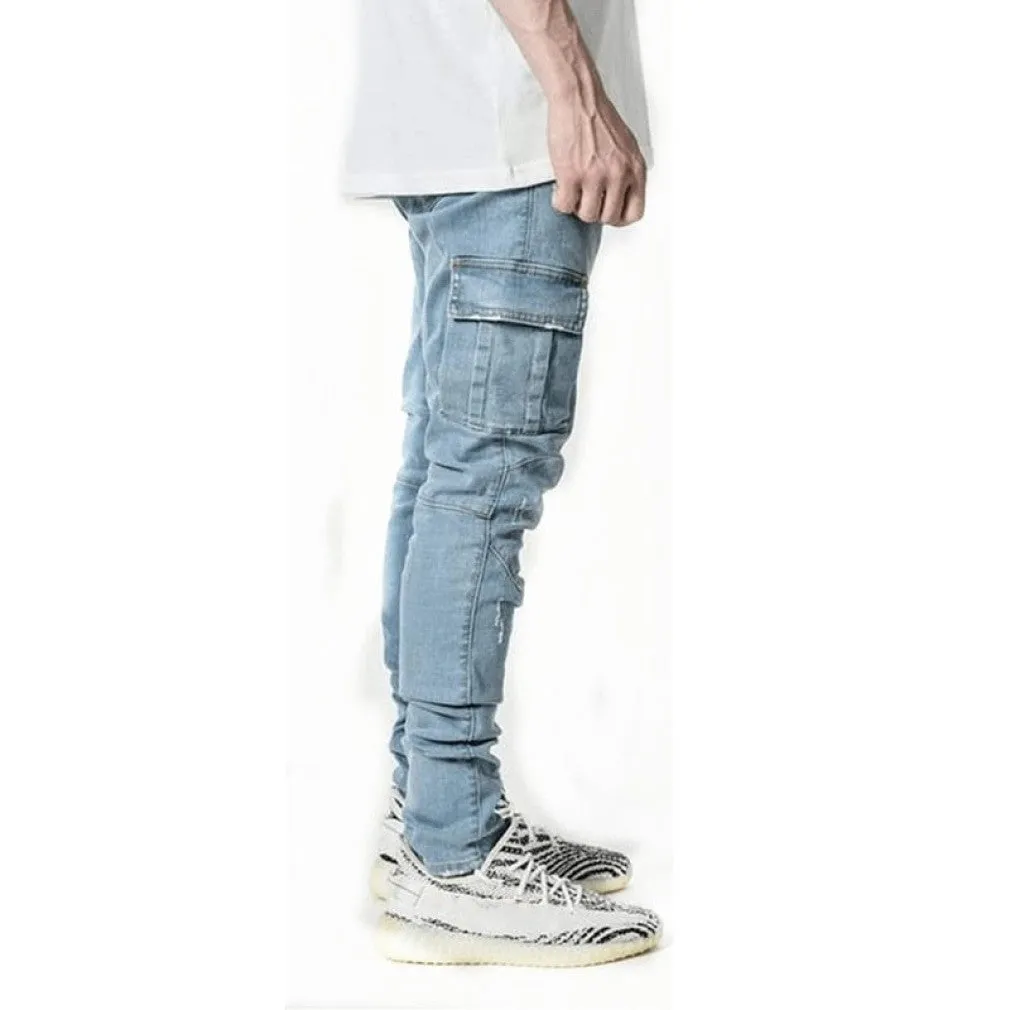 ContiNent 33 Jeans Men Pants Casual Cotton Denim Trousers Multi Pocket Cargo Jeans Men New Fashion Denim Pencil Pants Side Pockets Cargo