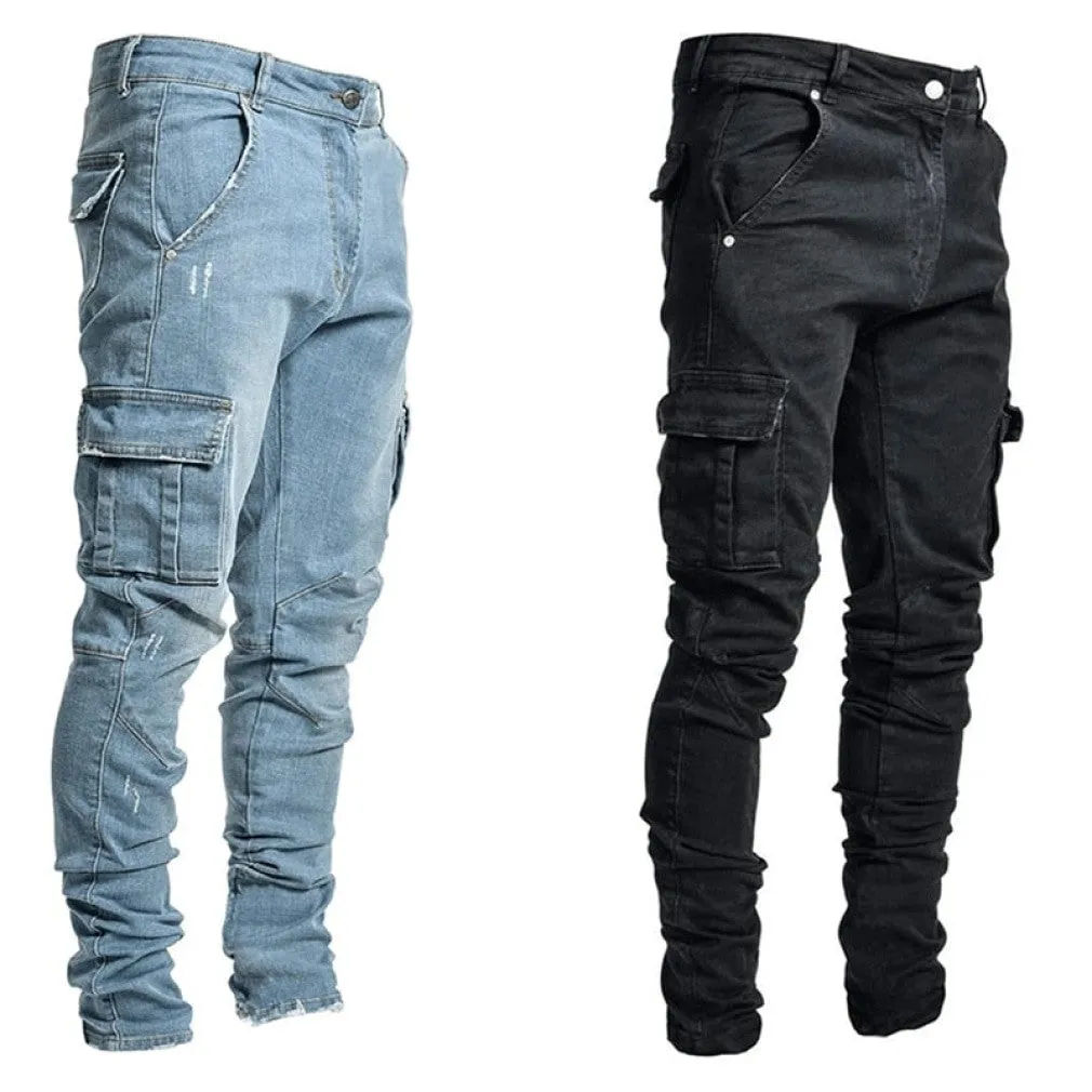 ContiNent 33 Jeans Men Pants Casual Cotton Denim Trousers Multi Pocket Cargo Jeans Men New Fashion Denim Pencil Pants Side Pockets Cargo