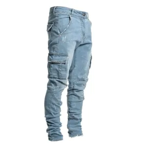 ContiNent 33 Jeans Men Pants Casual Cotton Denim Trousers Multi Pocket Cargo Jeans Men New Fashion Denim Pencil Pants Side Pockets Cargo