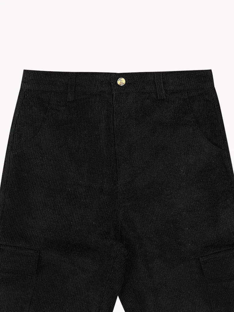 Corduroy Cargo Pants-Black