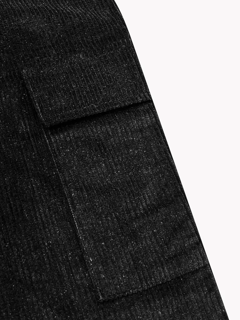Corduroy Cargo Pants-Black
