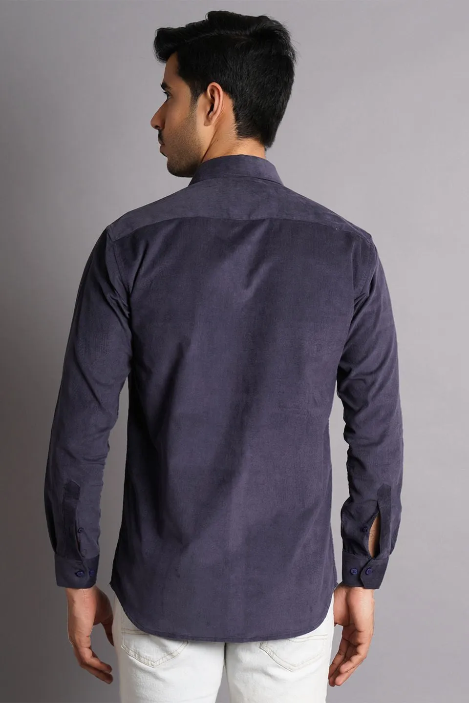 Corduroy Cotton Grey Solid Shirt