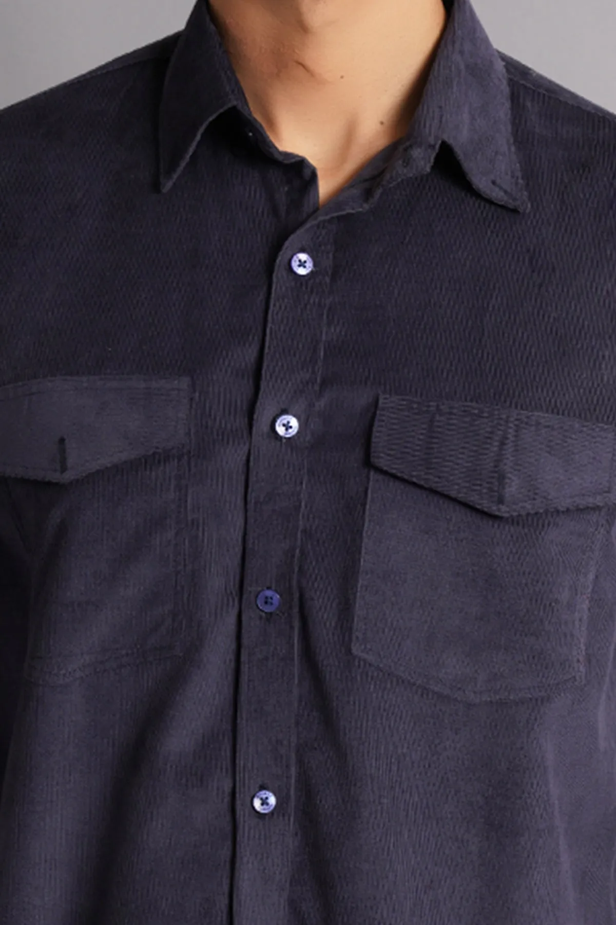 Corduroy Cotton Grey Solid Shirt