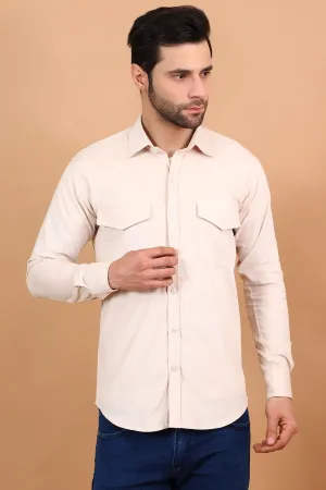 Corduroy Cotton Off-White Solid Shirt