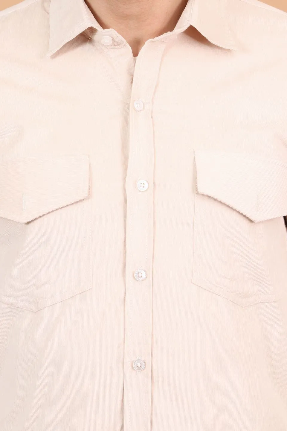 Corduroy Cotton Off-White Solid Shirt