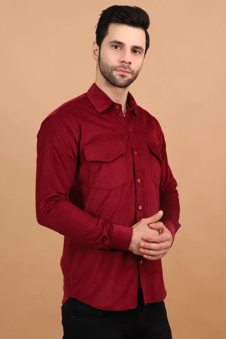 Corduroy Cotton Red Solid Shirt