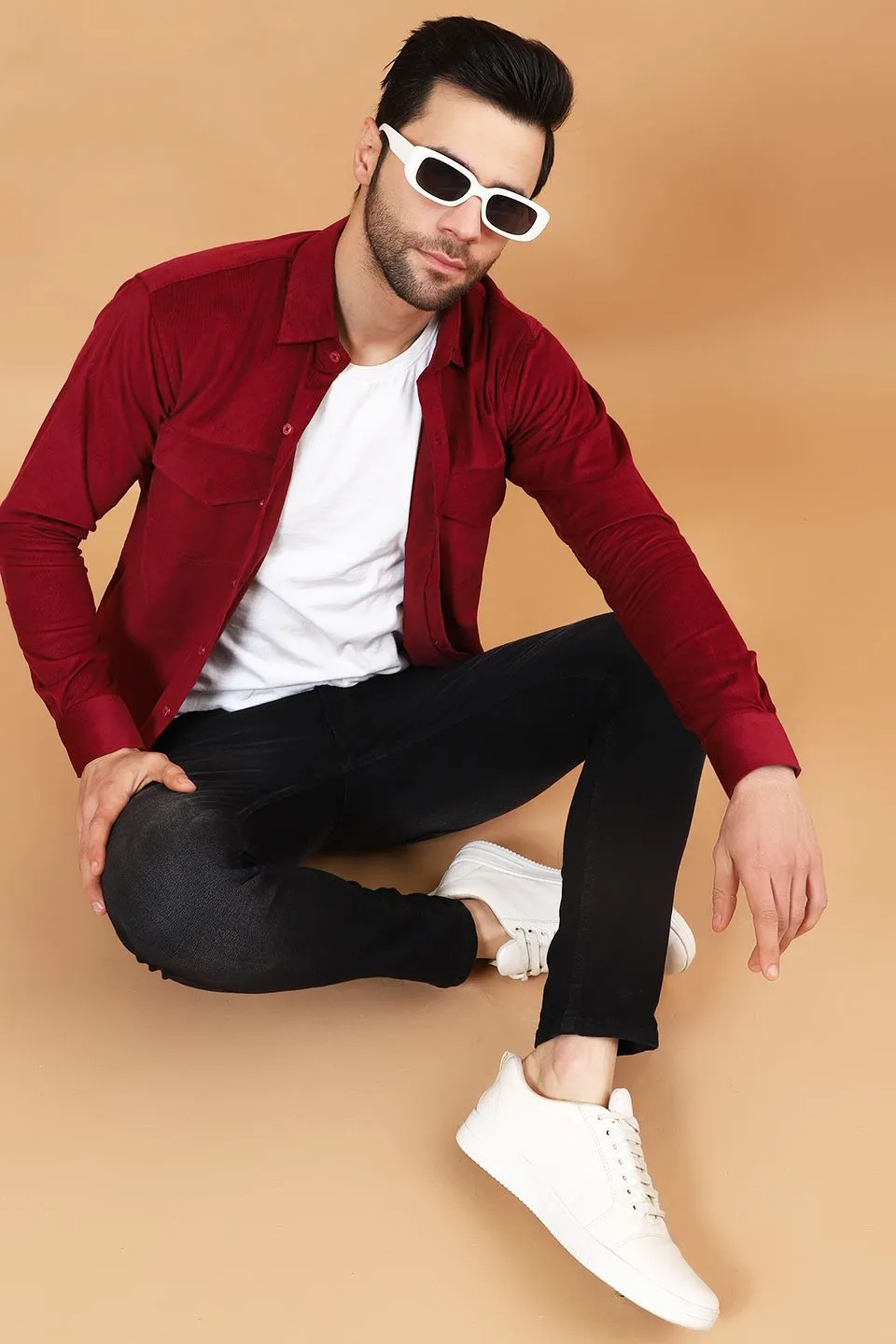Corduroy Cotton Red Solid Shirt