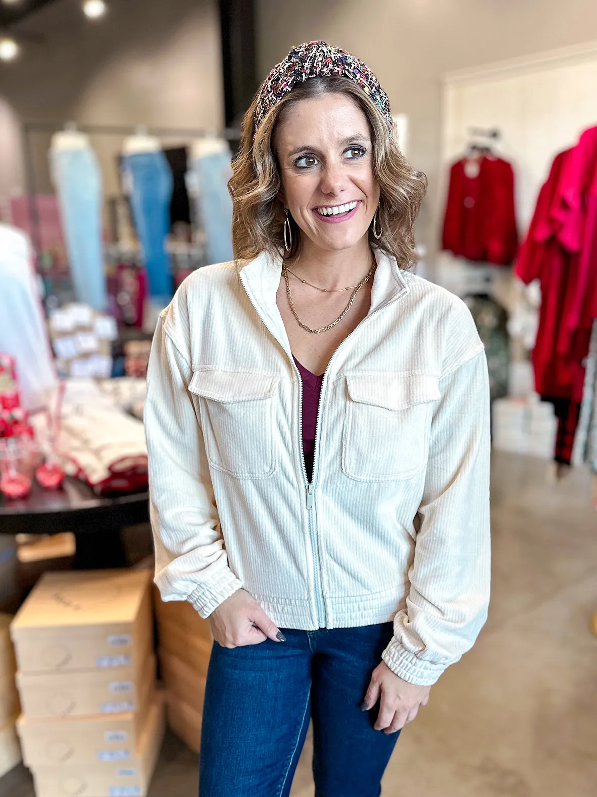 Corduroy Mock Neck Jacket