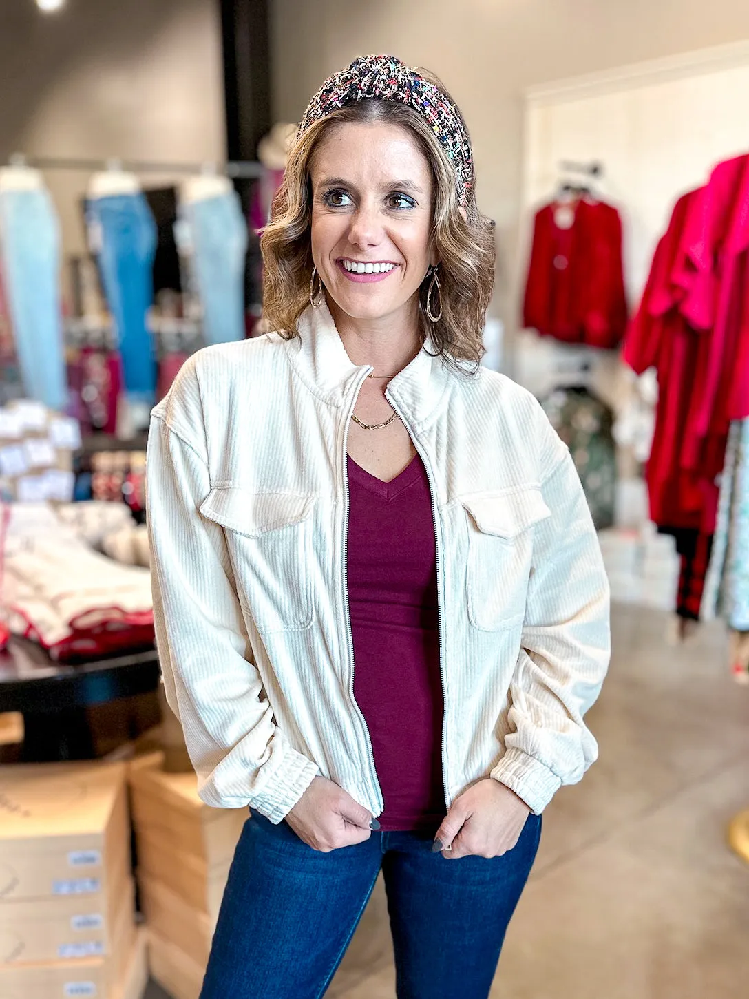 Corduroy Mock Neck Jacket