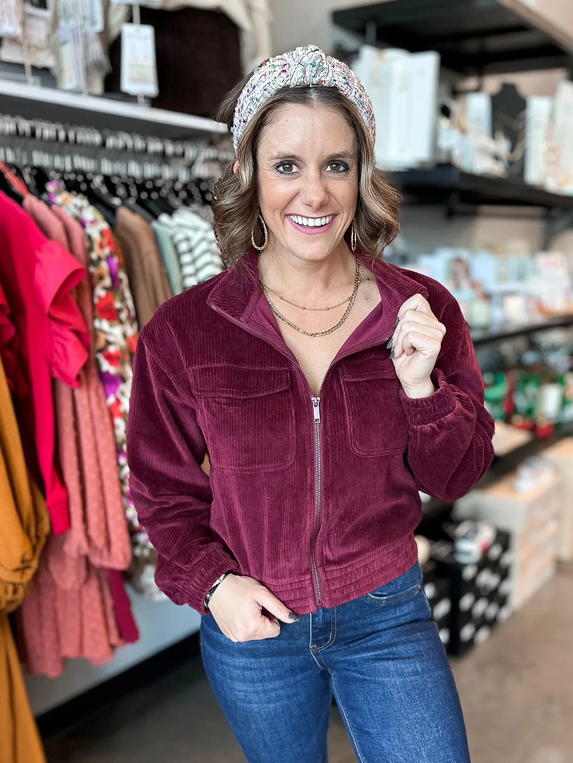 Corduroy Mock Neck Jacket