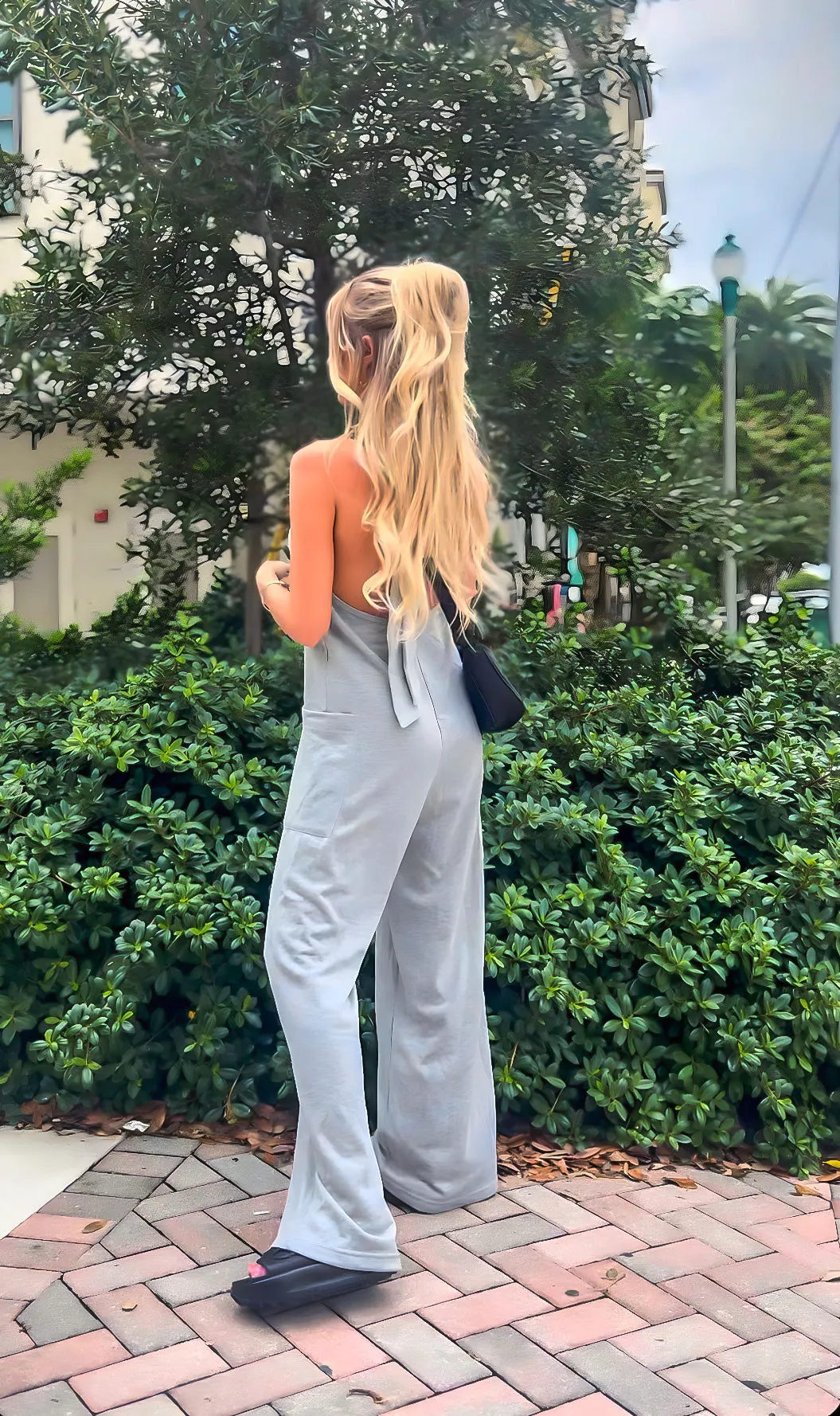 Cotton terry halter jumpsuit
