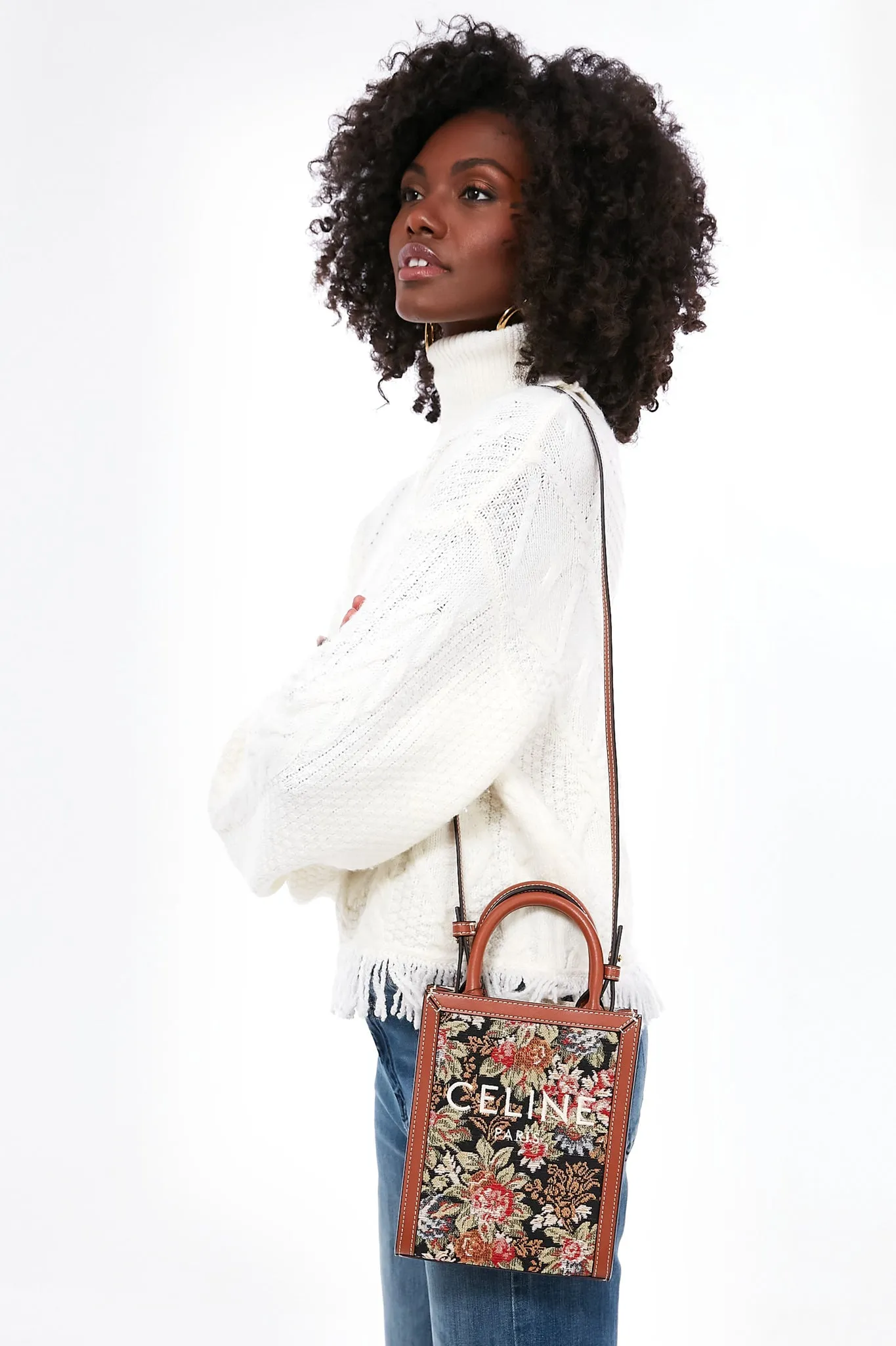 Cream Cable Pattern Turtleneck Fringe Sweater