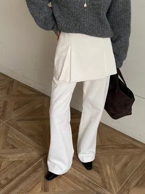 Cream Corduroy Layered Skirt Pants