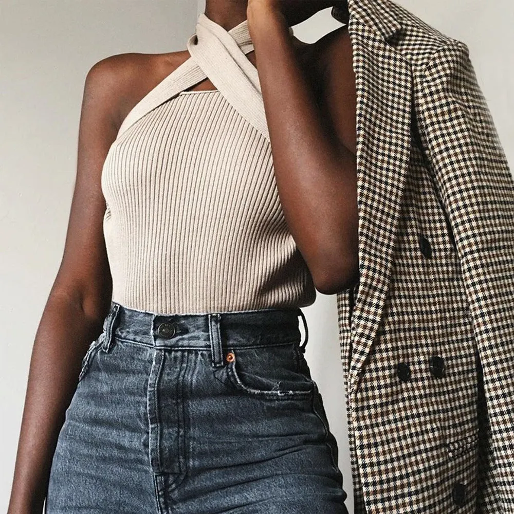 Cross Strapless Halter Camis Tops Sweaters