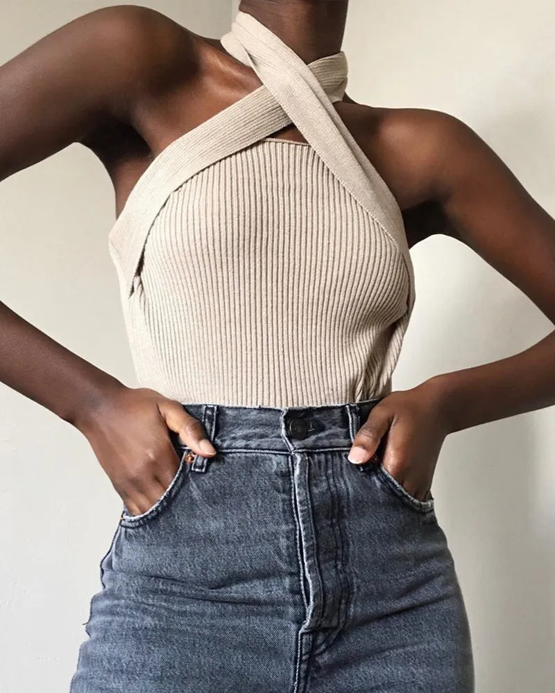 Cross Strapless Halter Camis Tops Sweaters