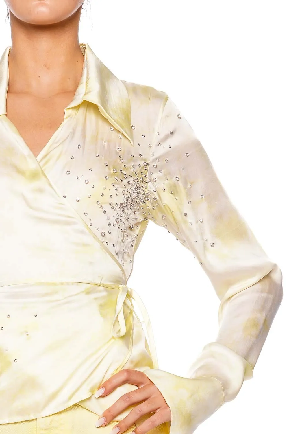 Crystal Tie Dye Long Sleeve Wrap Blouse