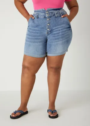 Cuffed High Waist Denim Shorts