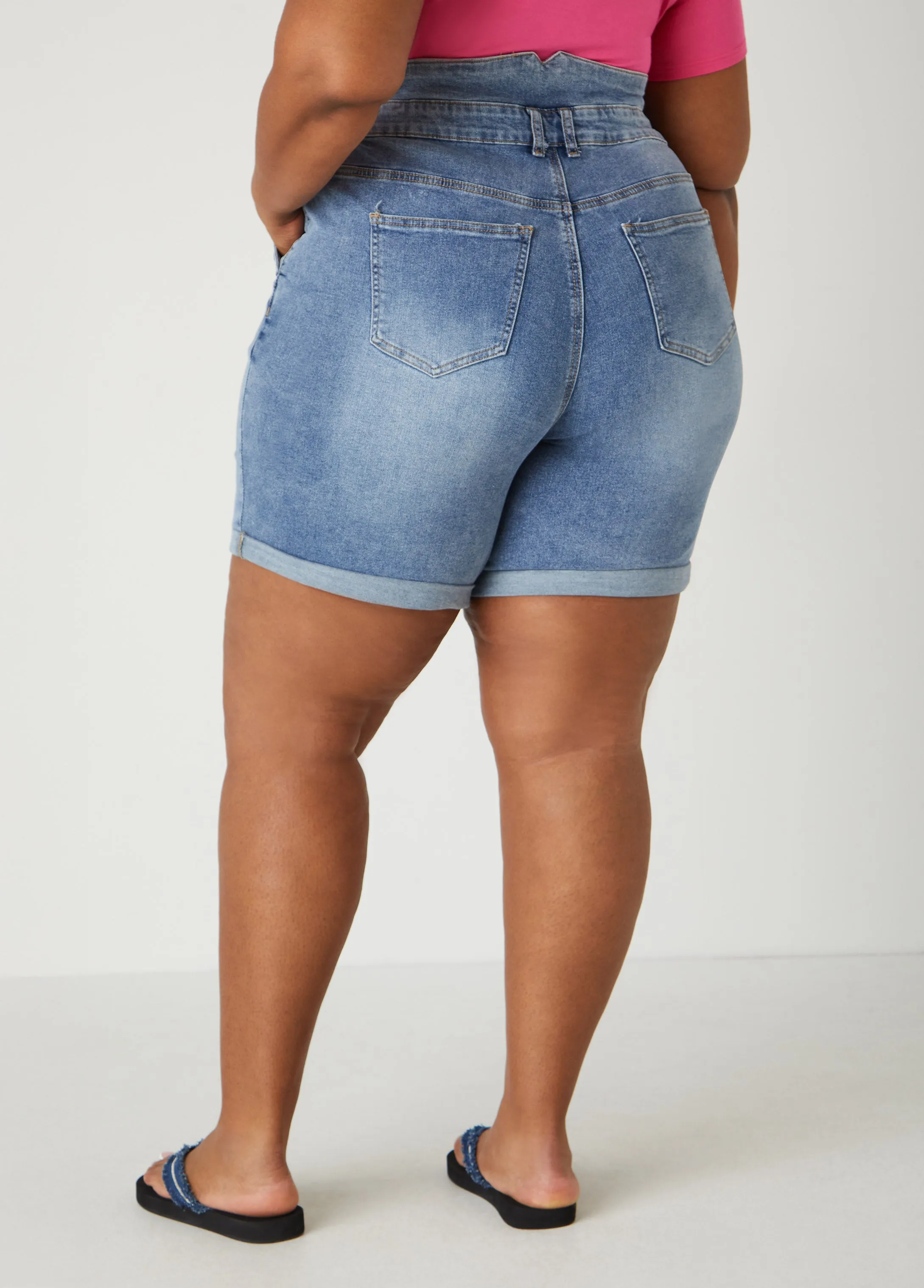 Cuffed High Waist Denim Shorts